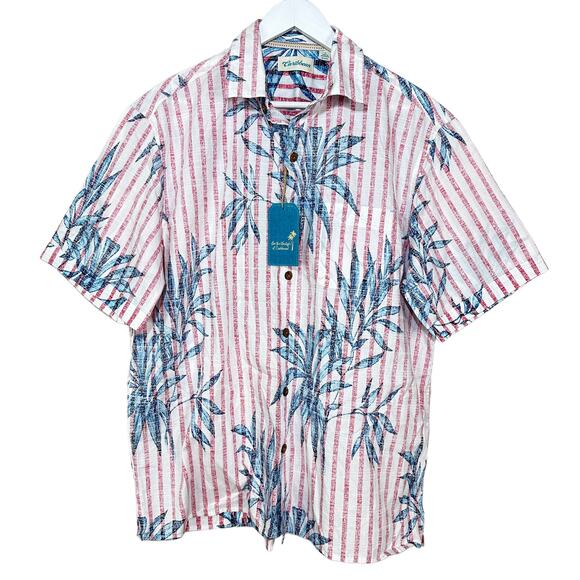 Roundtree & Yorke Caribbean Cotton Leaf Print SS Button Up Shirt Men Large NWT - Picture 1 of 11